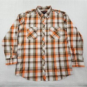 Blac Lacquer Men's 5XL Orange Brown Plaid Long Sleeve Button EUC Workwear